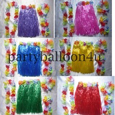 5 Piece Hawaiian Skirt & Flower Garlands  Tropical Fancy Dress Beach Party