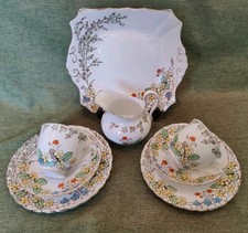 Vintage Plant Tuscan China Hand Painted Tea Trios x2, Cake Plate & Creamer 1936+