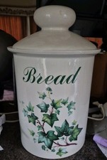 Large Vintage 1970s Melba Ceramic Bread Bin Green Ivy Pattern 33x21cm No Chips