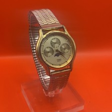 Vintage Men’s Times Moonphase Triple Date Gold Watch RARE 1980s Style Untested
