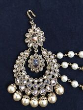 GOLD KUNDAN MATHA PATTI HAIR SIDE HEAD CHAIN BRIDAL INDIAN JEWELRY PEARL TIKKA