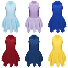 UK Kids Girls Lyrical Dance Dress Sequins Leotard Sleeveless Ballerina Dresses