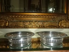 VINTAGE PAIR of BARKER ELLIS SILVER PLATED & WOOD WINE BOTTLE COASTERS