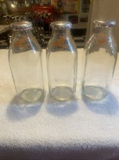 Set Of 3  Glass Milk Bottles With Tops Vintage Miller's Quart Ludlow Mass 01056