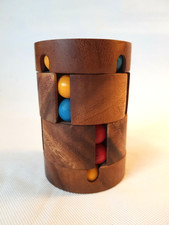 Cylinder Spin Wooden Brain Teaser Puzzle, Handmade Turned Wood Puzzle