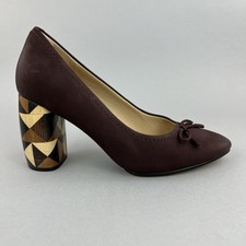 Clarks Grace Nina Burgundy Slip On Court Pumps Wooden Heeled Bow Shoes UK7.5