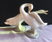 Lladro Long Neck Goose Calling Preening Feathers - 2 Geese