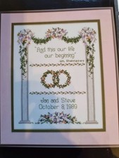 Imaginating counted cross stitch chart, 'Our Beginning' wedding sampler