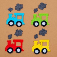 4 Felt Trains. Hand Embellished. Die Cut.  Felt Crafts, Toppers.
