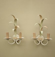 Delightful Pair of French 2 Arm Toleware Leaf Wall Lights Sconces