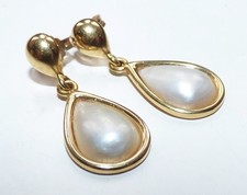VINTAGE 18CT GOLD MABE PEARL DROP EARRINGS ELEGANT PEAR SHAPED PEARL EARRINGS