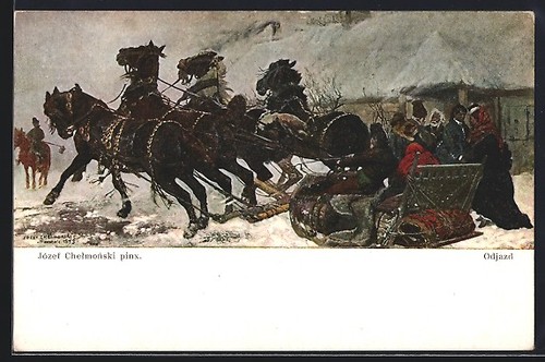 Horse drawn sleigh starts - sleigh,