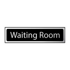 Waiting Room Sign Self-Adhesive PVC - Black and Chrome Effect 200mm x 50mm