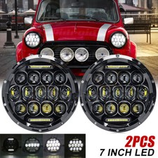 Pair 7" Inch Round LED Headlights Hi/Lo Beam DRL For Classic Rover Mini Austin