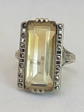 Antique Silver Citrine And Marcasite Ring Size i