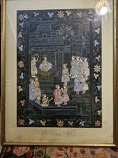 Indo Persian Gouach Paintings On Silk Mughal Style Mid Century.