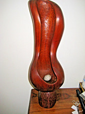 Martin Cundell Carved wood Sculpture "Holding Stone" 1989  60cm Tall  Iroko wood