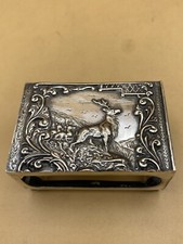 SUPERB STAG SOLID SILVER MATCH BOX HOLDER, CRISFORD & NORRIS, 1902 BIRMING 30.8g