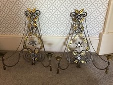 Pair Beatiful Craftman-Made Ornate Metal Candle Wall Sconces Steel and Brass 