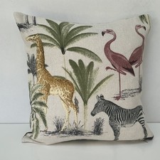 14" Jungle Zebra Lion Flamingo Safari Cushion Cover Linen Look Fabric