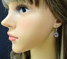 EYE CATCHING 9ct GOLD GENUINE AMETHYST AND DIAMOND DROP DANGLY EARRINGS 375 