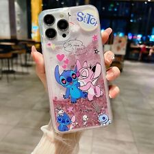For Various Phone Quicksand Stitch Case Liquid Glitter Lovely Cartoon Cover Girl