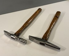 2 VINTAGE METAL WORKERS DOUBLE FACED HAMMERS WITH HICKORY HANDLES