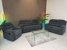 NEW Roma 3 Seater 2 Seater and Armchair Chenille Grey Fabric Recliner Sofa 3+2+1