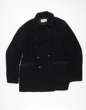 Reiss Men's Black Wool Blend Pea Coat XL Classic Mid-Length