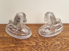 Pair of John Derbyshire Clear Glass Recumbent Lions Anchor Mark 1875