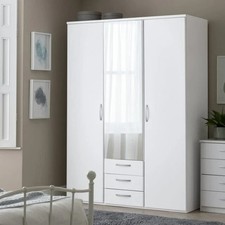 Hallingford Gloss 3Dr 3Drw Mirror Wardrobe -White | 3 Door Mirror Wardrobe