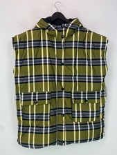 Zara Green Check Padded Gilet Hooded Casual Zip Front Sleeveless M