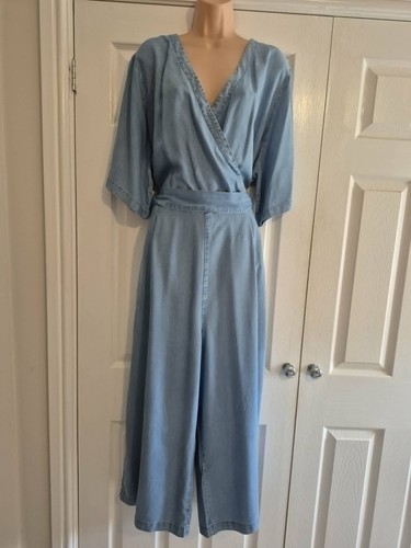 Denim short sleeve jumpsuit - denim,