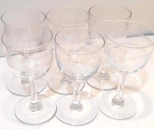 6 Antique Victorian Port Sherry Glasses Hand Blown Pin Etched Single Ring Stem