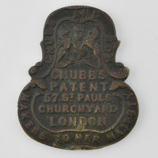 Antique VTG Chubbs Patent London Original Brass Safe Escutcheon Cover Plaque