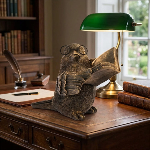 Gold bird with book figurine - with,