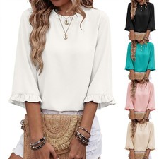 UK Womens Casual Blouse Frill