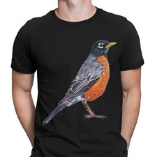 American Robin Bird Watching Birding Painting Novelty Mens T-Shirts Tee Top #NED