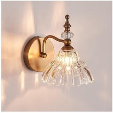 Vintage Wall Light Art Deco Style Vanity Wall Sconce Crystal Glass Brass Flower