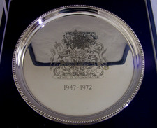 CASED 302g STERLING SILVER ROYALTY SILVER WEDDING ANNIVERSARY TRAY 1972 MINT