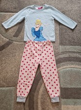 Disney Girls Cinderela Fleece Fluffy PJ's 2 Pieces Warm Pyjamas 4-5 Years 