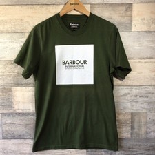 Barbour Int’l Green Square Logo Print T Shirt Top Size M withDefect.