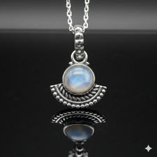 925 Sterling Silver Cabochon Natural Moonstone Pendant Ladies Necklace Art Deco