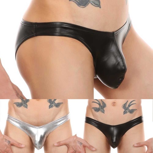 Men shiny faux leather thong - men,