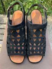 CHIE MIHARA BLUE TOAST BLACK SUEDE LEATHER SHOES 39 6 Vintage Deco 30’s LATTICE 