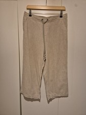 Tu Linen Blend Cropped Trousers Size 12 Beige Drawstring Summer Beach Pants