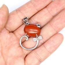 Cat Shape Natural Gemstone Quartz Pendant Healing Jewelry Mini Crystal Bowknot