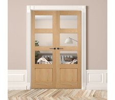 door pair internal french doors shaker 3 light 1 panel clear unfinished oak pair