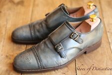 Grenson Grey Leather Brass Monk Buckle Shoes UK 10.5 F US 11.5 EU 44.5