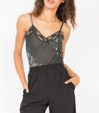 Lace Camisole Silk Cotton Mix Greys - Vest Top In A Paisley Print - Size M 8-10